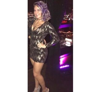 Black and silver open back dress